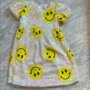 Kids Sequin Smiley Dress - Yellow & White